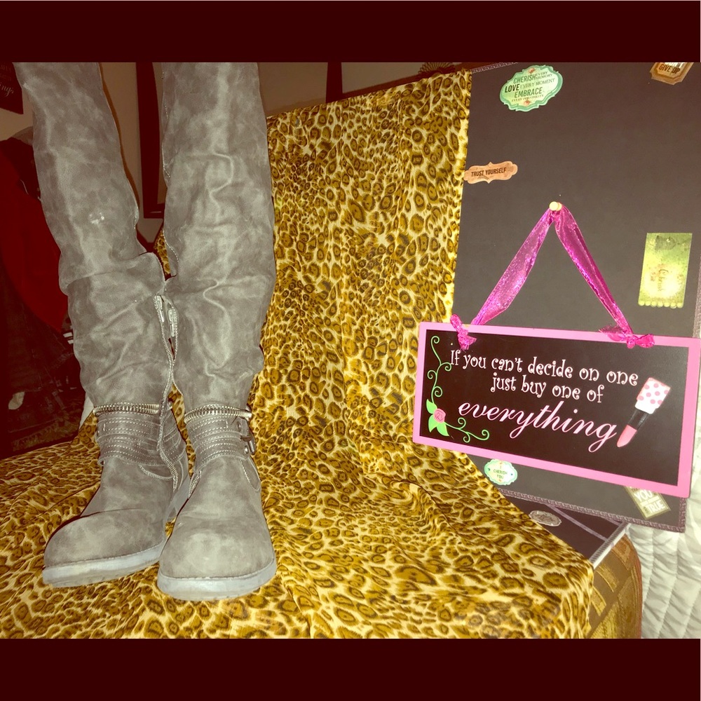 Gray knee boots